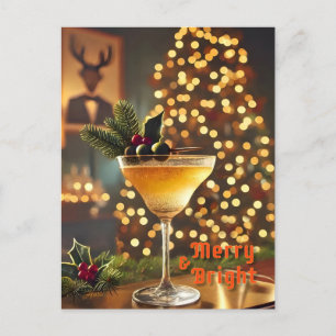 Carte Postale Cocktail de Noël du milieu du siècle Merry & Brigh