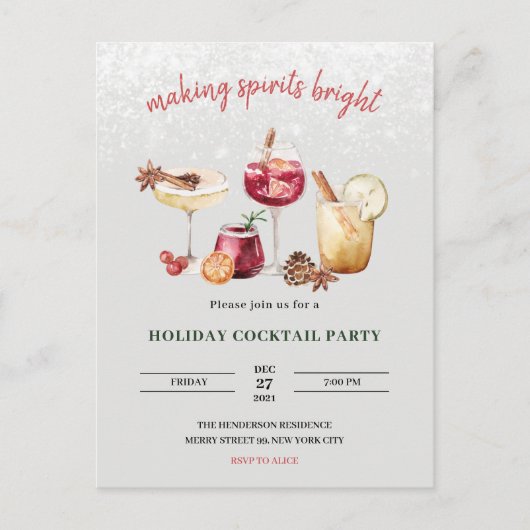 Carte Postale Cocktail de Noël Invitation (Devant)
