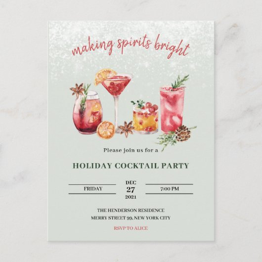Carte Postale Cocktail de Noël Invitation (Devant)