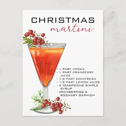 Carte Postale Cocktail de Noël Martini Recette Boisson (Devant)