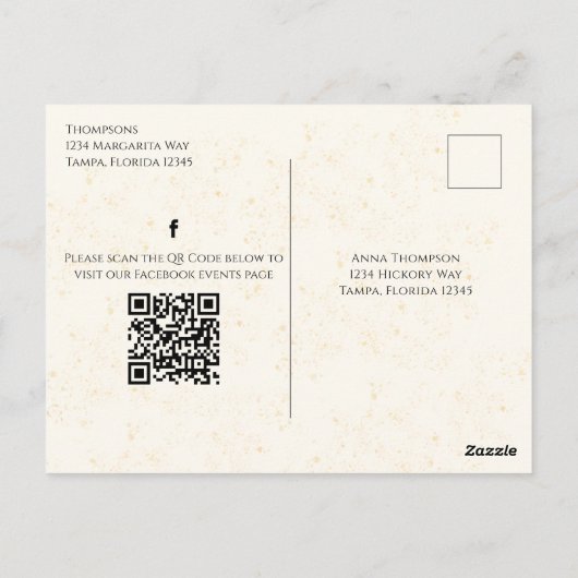 Carte Postale Cocktail du Nouvel An Boissons QR Code pré-traité (Dos)