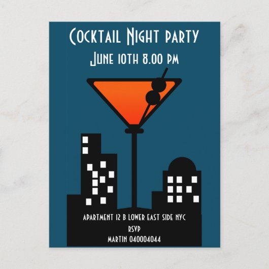 Carte Postale Cocktail Night Party Invitation (Devant)