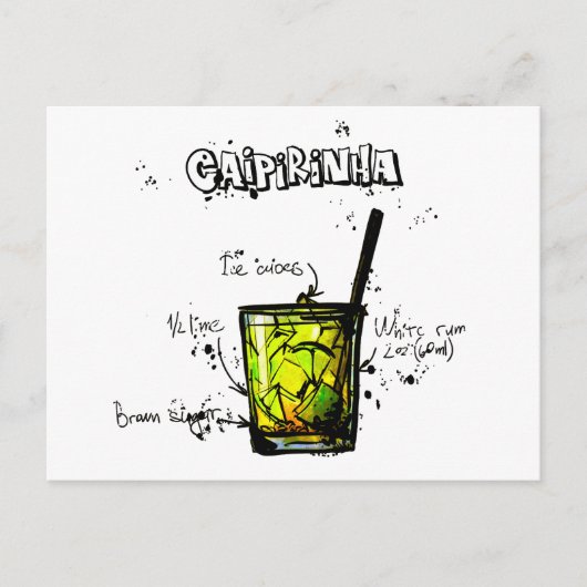 Carte Postale Cocktail Recipe Caipirinia (Devant)
