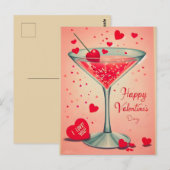 Carte Postale Cocktail Valentine Martini du milieu du siècle (Devant / Derrière)