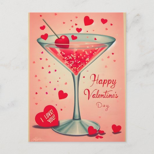 Carte Postale Cocktail Valentine Martini du milieu du siècle (Devant)