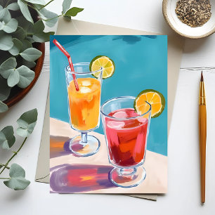 Carte Postale Cocktails de piscine d'été Aquarelle