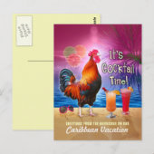 Carte Postale Cocktails Drôle De Coq Tropical Beach Vacances (Devant / Derrière)
