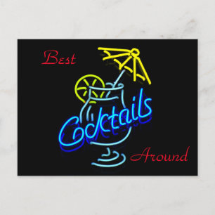 Carte Postale Cocktails Parapluie Boire néon Signal