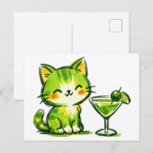 Carte Postale Cocktails verts et chats (Devant / Derrière)