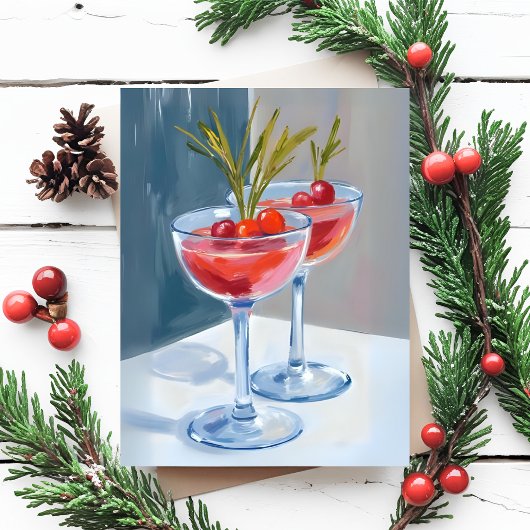 Carte Postale Cocktails Winter Holiday Aquarelle