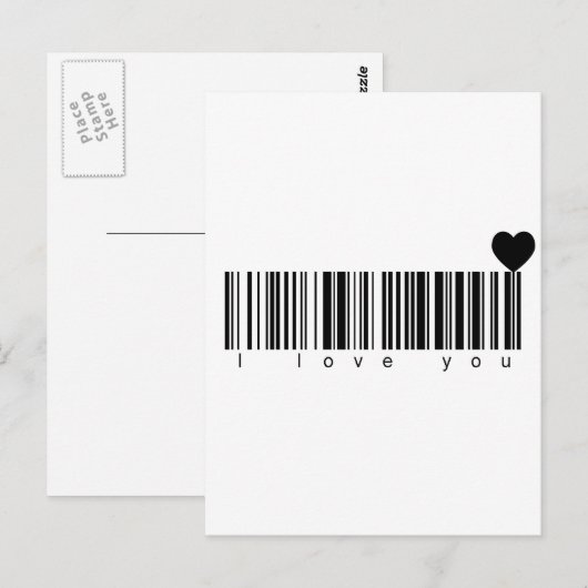 Carte Postale Code barre Je t'aime (Devant / Derrière)