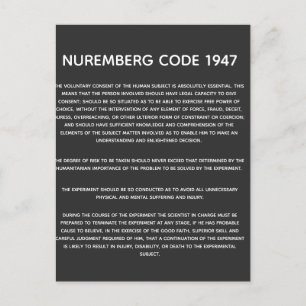 Carte Postale Code de Nuremberg.  Impression acrylique