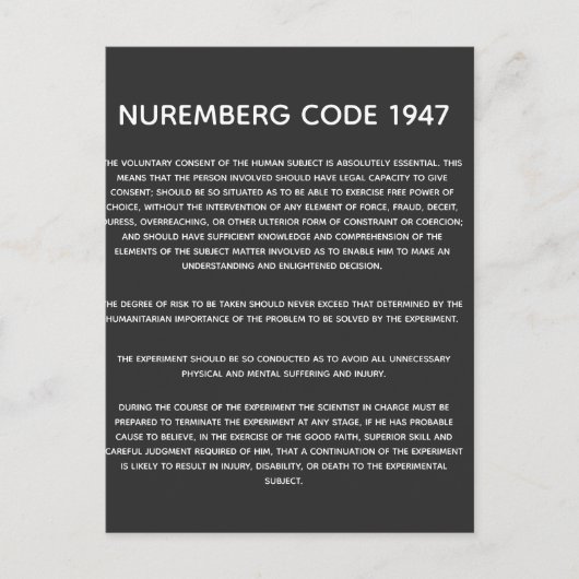 Carte Postale Code de Nuremberg. Impression acrylique (Devant)