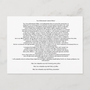 CARTE POSTALE CODE D'ÉTHIQUE DE L'APPLICATION DE LA LOI