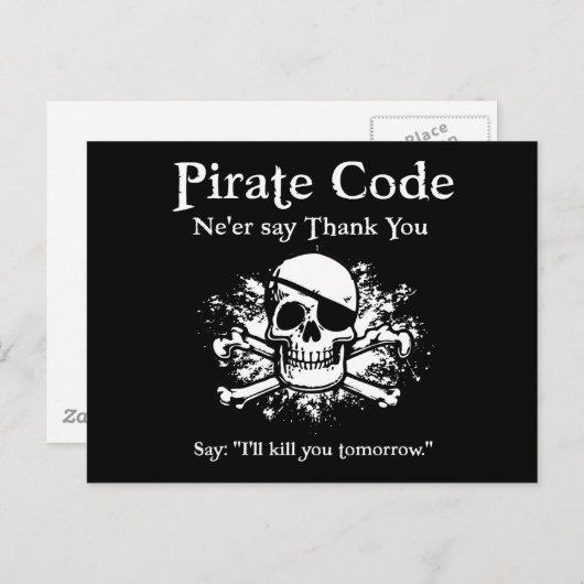 Carte Postale Code pirate : Merci (Devant / Derrière)