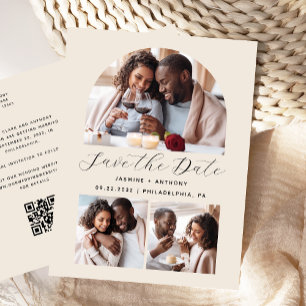 Carte Postale Code QR Archive 3 Photos Minimal Beige Date de Sau