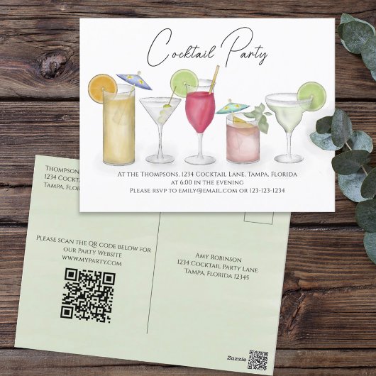 Carte Postale Code QR Boisson Cocktail Site Web de Fête Adresse 