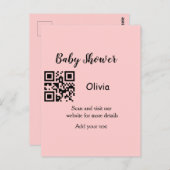 Carte Postale Code QR de baby shower rose simple ajouter nom tex (Devant / Derrière)