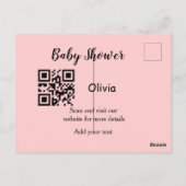 Carte Postale Code QR de baby shower rose simple ajouter nom tex (Dos)