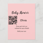 Carte Postale Code QR de baby shower rose simple ajouter nom tex (Devant)