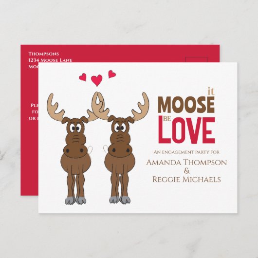 Carte Postale Code QR de fête de fiançailles drôle de Moose Face (Devant / Derrière)