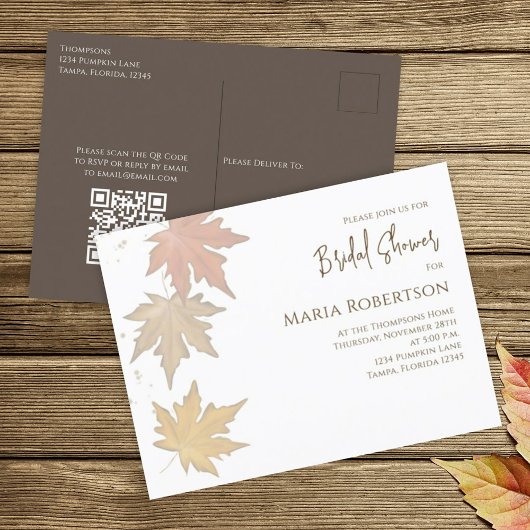 Carte Postale Code QR de la Baby Shower d'Automne avec Feuillage