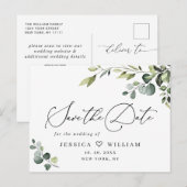 Carte Postale Code QR de mariage élégant eucalyptus Save the Dat (Devant / Derrière)