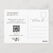 Carte Postale Code QR de mariage élégant eucalyptus Save the Dat (Dos)