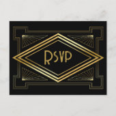 Carte Postale Code QR de réponse au mariage Art Déco noir et or (Devant)
