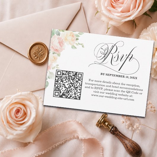 Carte Postale Code QR de réponse au mariage de roses douces élég