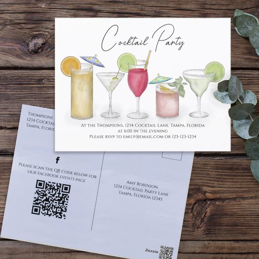 Carte Postale Code QR des boissons de cocktail Adresse préalable