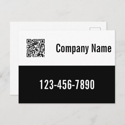 Carte Postale Code QR du Modèle noir et blanc d'entreprise (Devant / Derrière)