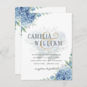 Carte Postale Code QR Faire-part de mariage Blue Hydrangea (Devant / Derrière)