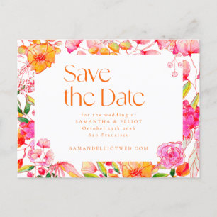 Carte Postale Code QR Mariage moderne rose orange Fleurs