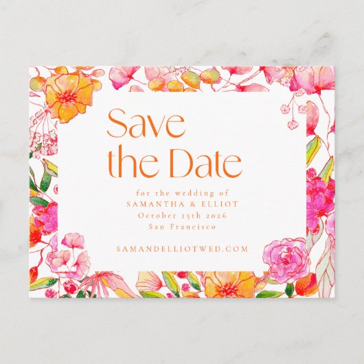 Carte Postale Code QR Mariage moderne rose orange Fleurs (Devant)