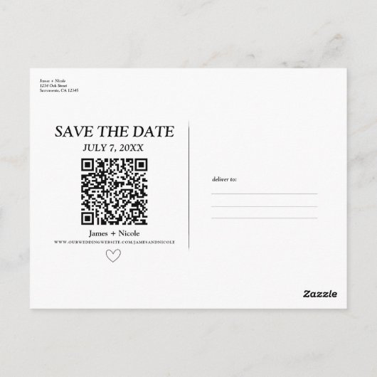 Carte Postale Code QR moderne Scannable Mariage Enregistrer la d (Dos)