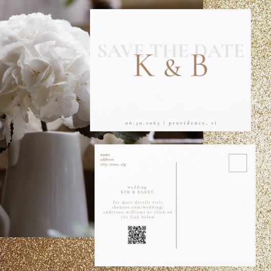 Carte Postale Code QR Monogramme Simplicité Blanche Enregistrer