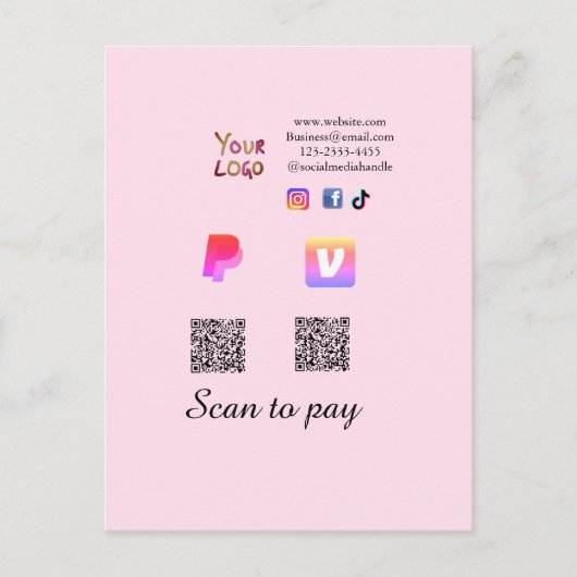 Carte Postale Code QR PayPal venmo scan pay ajouter sur les rése (Devant)