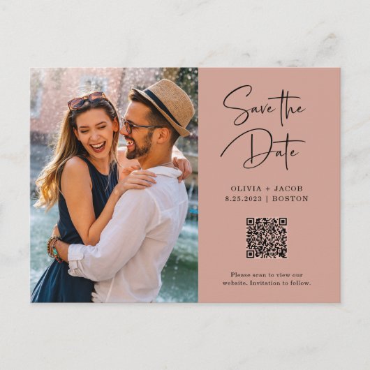 Carte Postale Code QR | Photo simple et moderne Enregistrer la d (Devant)