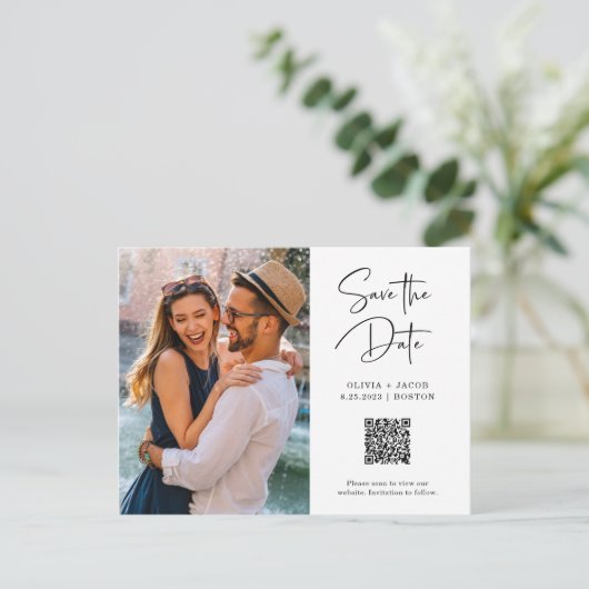 Carte Postale Code QR | Photo simple et moderne Enregistrer la d (Debout devant)