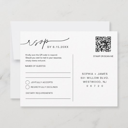 Carte postale Code QR RSVP EVERLEIGING Mariage Pho (Devant)