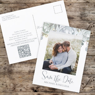 Carte Postale Code QR simple Dusty Blue Floral Mariage