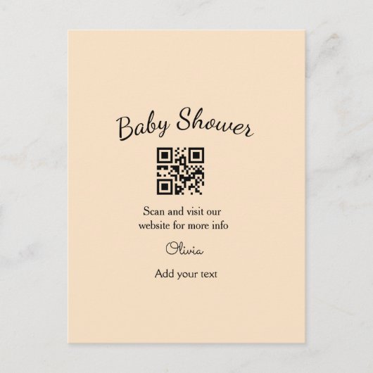 Carte Postale Code QR simple pour baby shower avec nom et texte (Devant)
