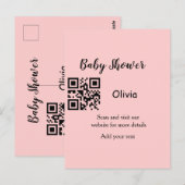 Carte Postale Code QR simple pour baby shower avec nom et texte (Devant / Derrière)