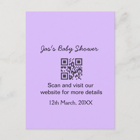 Carte Postale Code QR simple pour baby shower avec texte de nom (Devant)
