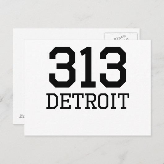 Carte Postale Code régional de Détroit 313 (Devant / Derrière)
