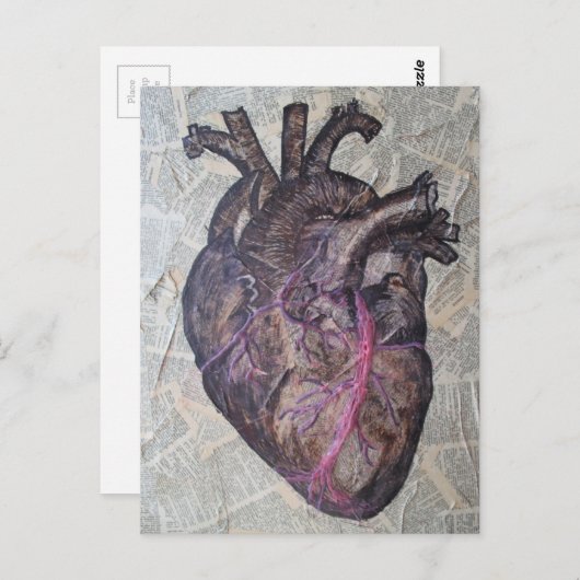 Carte Postale Coeur anatomique, peinture originale (Devant / Derrière)