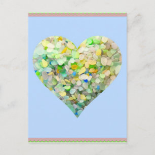 Carte Postale Coeur Aqua en verre de mer