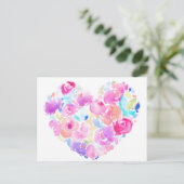 Carte Postale Coeur aquarelle. Coeur de fleurs (Debout devant)