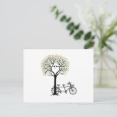 Carte Postale Coeur arbre avec oiseaux et tandem vélo (Debout devant)